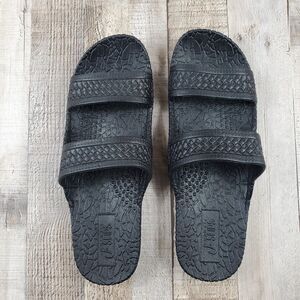 J Slips Hawaiian Jesus Sandals Mens Size 12 Black Lava Rock Slip On Comfort New